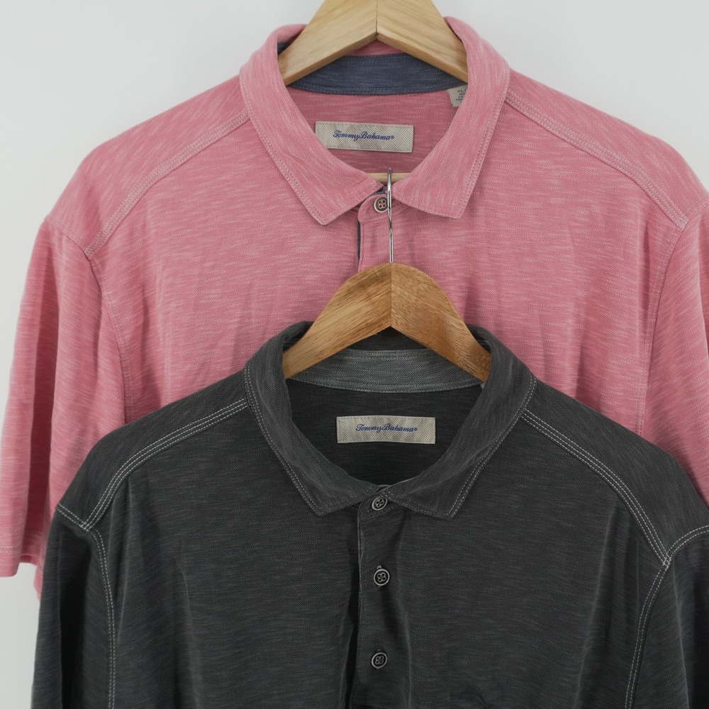 Tommy Bahama Polo Shirt Mens XL Pink Slub Knit Short Sleeve Casual Resort